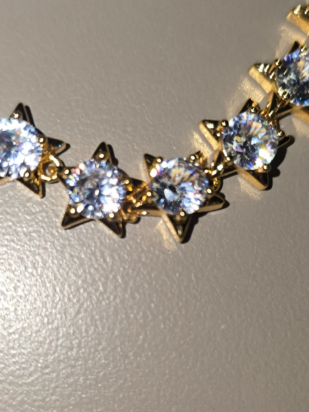 NWOT-Gold Tone Star Tennis Bracelet  Clear Stones Iced Out Celestial Chain